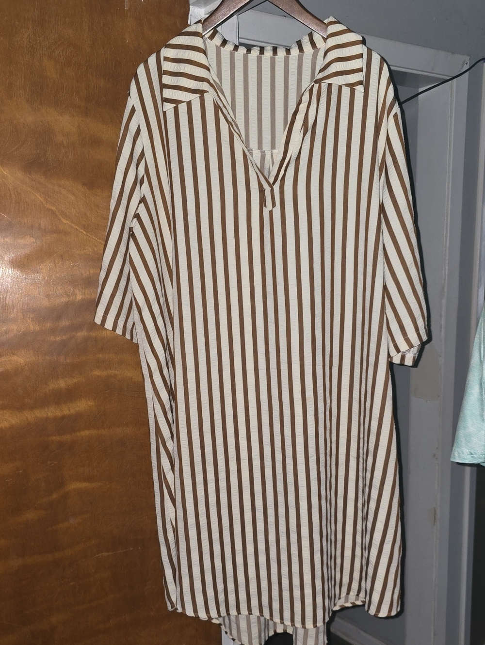 Brown and Cream Striped Relaxed Shirt Dress